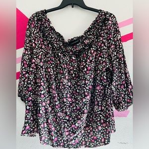 Plus Knot Front Off Shoulder Floral Print Peplum Blouse.